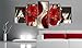 Huge Framed Canvas Wall Art Red Flower Print Painting Modern Contemporary Picture Home Decor Crimson Floral 5 Panels Extra Large HD Giclee Artwork Stretched (60