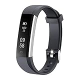 Letsfit Fitness Tracker, Slim Activity Tracker with Heart Rate Monitor, Pedometer Watch, Sleep Monitor, Step Counter, Calorie Counter, Waterproof Fitness Band for Kids Women and Men (Black)