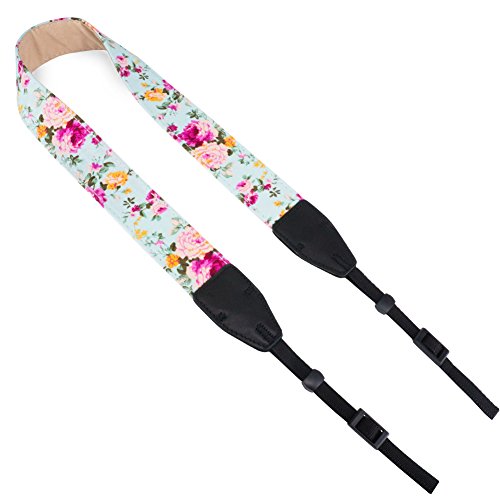 Wolven Pattern Cotton Camera Neck Shoulder Strap Belt Compatible for DSLR/SLR/Men/Women etc, Blue Rose
