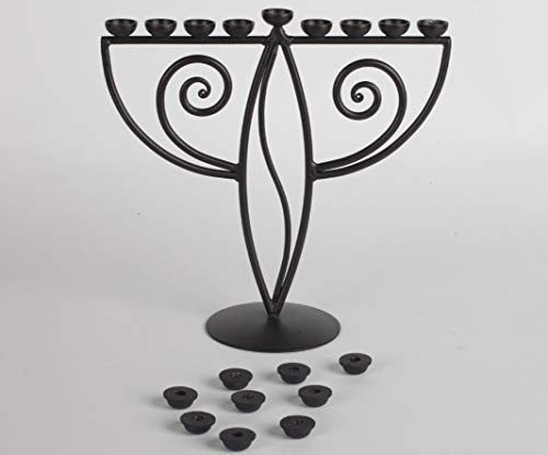 RTZEN Judaica - Wave-Style Hanukkah Menorah, Handmade, 9 Iron Cups, Israel Décor, for All 8 Nights of Chanukah,(Black)