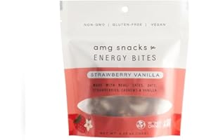 AMG Snacks Strawberry Vanilla Energy Bites | 4.3 oz, Pack of 3 (36 Bites Total) | Date and Nut Energy Snacks Protein Bars | Non GMO, Gluten Free, Vegan Protein Bites | Made with All Natural Ingredients