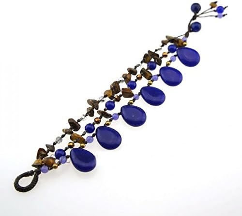 Teardrop Stone Cotton Wax Bracelet (Blue)