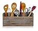 Besti Wooden Kitchen Utensil Holder With 3 Compartments | Torched Wood Utensil Organizer | For Cutlery, Napkins, Cups & More | Vintage Countertop Caddy Box | Size: 6.5 x 14.8 x 5” Inch (Rustic)