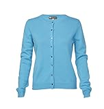 Women's Cashmere Round Neck Cardigan (Turquoise Blue, Medium)