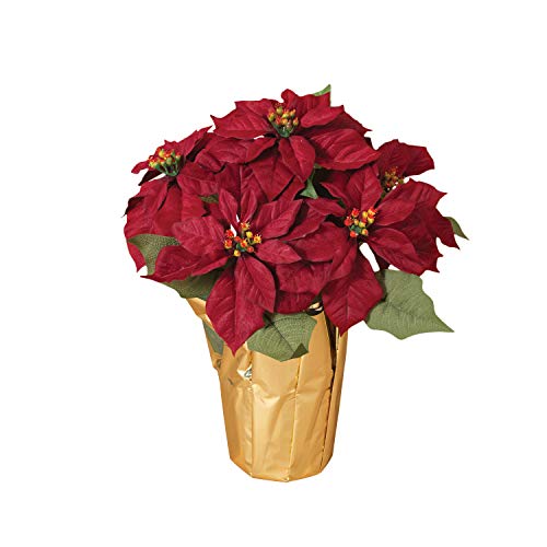15 Inch Potted Red Poinsettia Plant Artificial Christmas Poinsettia