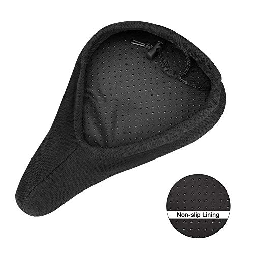 Linkax Gel Bike Seat Cover Extra Soft Bike Saddle Cushion Fits Spin Bike Road Bike Cruiser Stationary Bikes with 2 Water&Dust Resistant Cover (Black 11" x 7") - Thumbnail 2