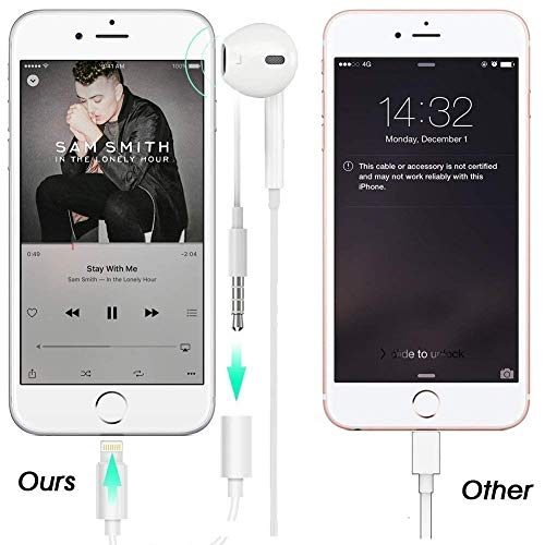 (Apple MFi Certified) Lightning to 3.5mm Headphone for iPhone X,2 Pack