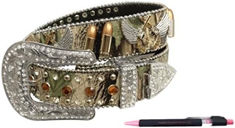 SHOWMAN COUTURE LEATHER CAMO GUN BULLET WINGS WESTERN RHINESTONE BUCKLE BELT