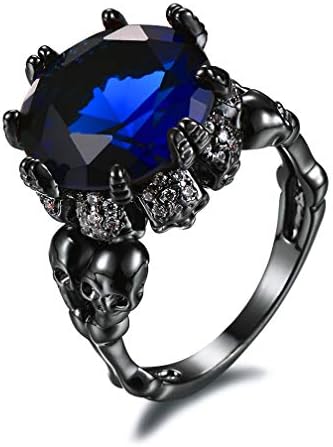 NACOLA Black Plated Ghost Evil Skull Skeleton CZ Ring Punk Women Men's Band