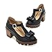 Retro Women's Round Toe Bow T-strap Mary Jane Pumps Sweet Lolita Platform Chunky Heels Shoes