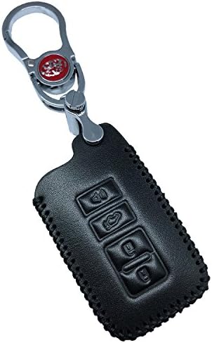 Leather Key Fob Cover Case for Toyota 2012 up to 2017 Camry Corolla Avalon 4 Buttons Smart Remote Control Highlander RAV4 Key Holder Protective Glove Keychain Auto Accessories (4 Buttons, Black)