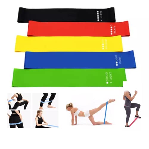 Resistance Bands Set of 5 Skin Friendly 5 Strengths Loop Exercise Bands for Pilates Physiotherapy Leg Training Stretching Yoga Home Gym Muscle Building for Men and Women