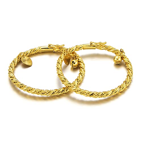 Ethlyn Mini Size Bracelets for Girls Boys Gold Plated Bells Bangles for Kids Jewelry