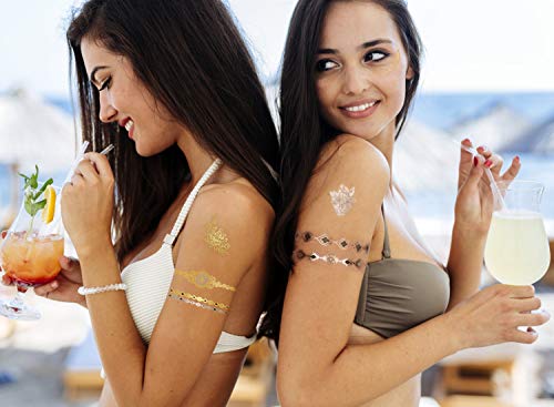 Temporärer Tattoo Hiroumer Flash Tattoos für Festival, Aufkleber Wasserdicht Metallic Sillber Tattoo 10 Stück Gesicht Tattoos Sticker für Damen Kinder Frauen für Party Festival Shows