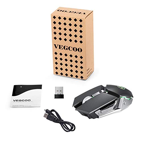 VEGCOO C18 Wireless Gaming Mouse, 2.4G Rechargeable Ergonomic Optical Portable Mobile Mice with Adjustable DPI Level, USB Nano Receiver Compatible with Notebook, PC, Laptop, Computer, MacBook - Black - Thumbnail 5