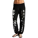 ZZhong Women's Hip Hop Skull Pattern Trousers Full Length Baggy Harem Pants Black M