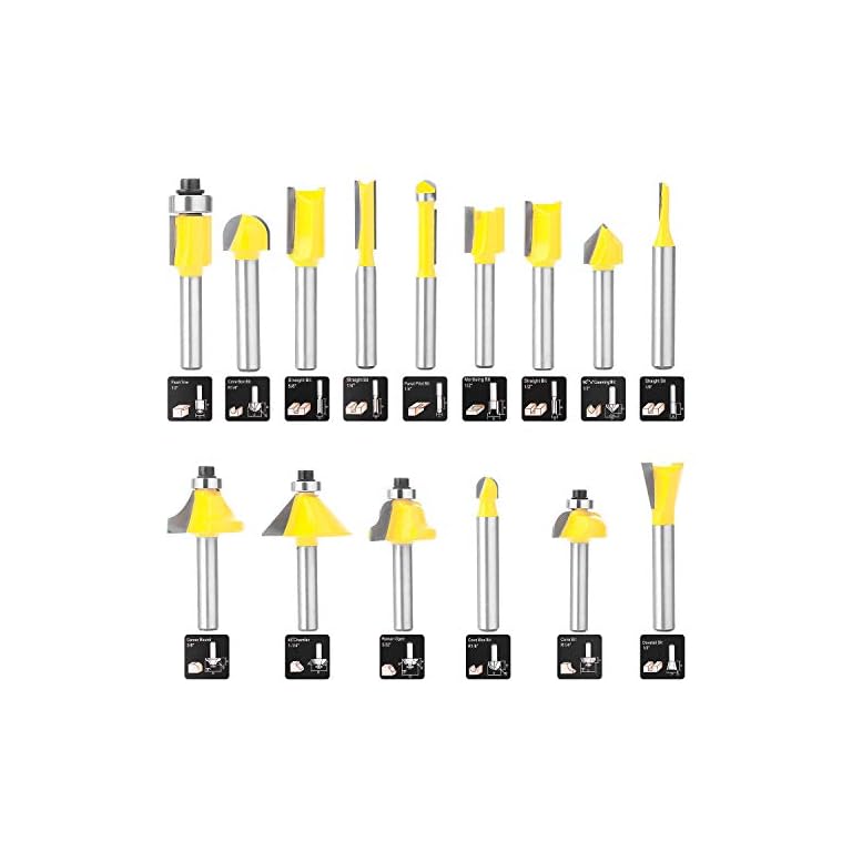 KOWOOD Router Bits Set of 15 Pieces 1/4 Inch Woodwork Tools for