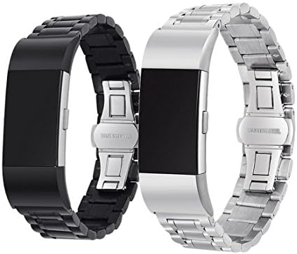 Maaax 2 Pack,Charge 2 band,Fitbit Charge 2 Wrist Band,Stainless Steel Metal Replacement Smart Watch Band Bracelet with Double Button Folding Clasp for Fitbit Charge 2 22 free size