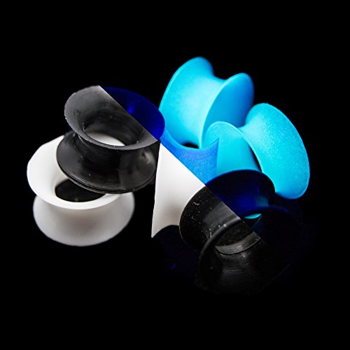 Silicone Ear Tunnels UV Glow Super Thin 6-Pack - 3 Pairs - 5 Sizes Available (08mm - 0g)