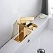 Bathlavish Bathroom Sink Faucet Gold Waterfall Single Handle Vanity Faucets Bath Basin Modern One Hole Lever Mixer Tap Commercial Deck Mount Waterline Lead-Free