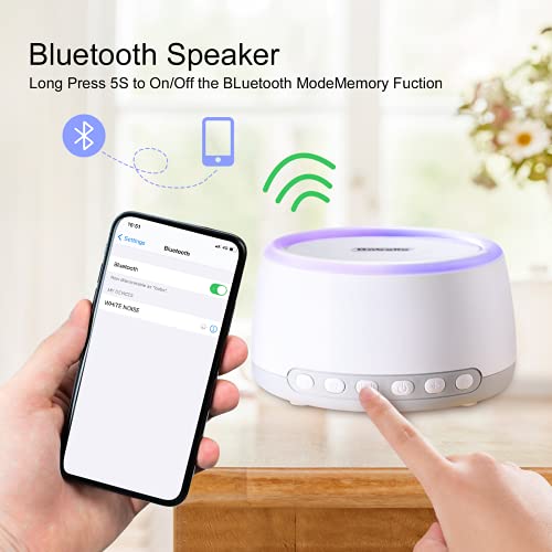 BABELIO Portable White Noise Machine, Rechargeable Sleep Sound Machine for Travel Sleeping Baby Kids Adults, with Night Light, 32 Relaxation Noise, Bluetooth, Timer
