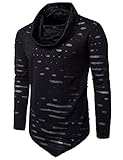 Zuckerfan Men's Long sleeves Cowl Collar Hipster Hip Hop Rock Fashion Casual T-shirt Pullover