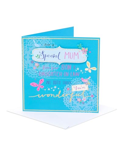 UK Greetings Muttertagskarte von Sohn & Schwiegertochter mit Umschlag, glitzerndes Design, Blau