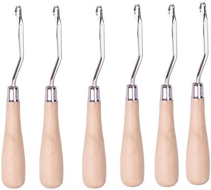Skedee 6 PCS 6.2 inch Wooden Bent Latch Hook Crochet Needle Hook Tools