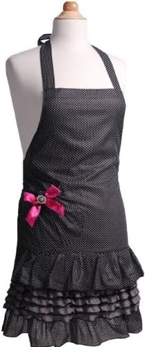 Payviva 100% Cotton Women's Apron Black Dot With Buttfly Bow Kids