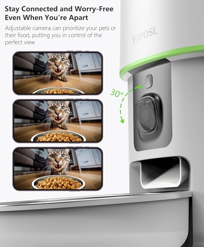 Yuposl Automatic Cat Feeder with Camera, 5G WiFi Cat Food Dispenser App Control 1080 HD Video with Night Vision, 4L Automatic Dog Feeder, Desiccant to Keep Dry Food Fresh, White