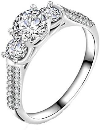 Womens Girls Faux Crystal Rings AfterSo Fashion Exquisite Pretty Band Heart Zircon Bride Ring Anniversary Cocktail Engagement Wedding Jewelry Romance Birthday Gift for Her/Girlfriend (7, Silver)