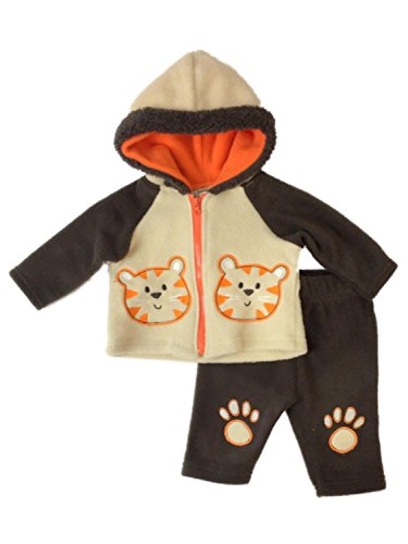 Infant Boys Baby Outfit Brown Fleece Tiger Hoodie Jacket & Sweat Pants Set NB