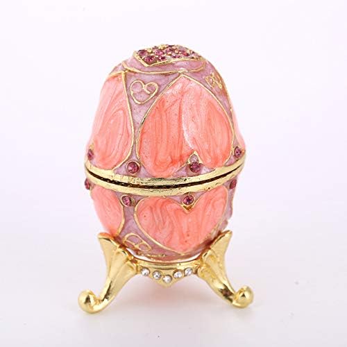 JUFENG Enamel Easter Egg Crystal Flower Crown Trinkets Ring Holder Mini Storage Box