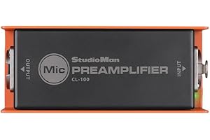 StudioMan CL-100 XLR Preamp for Dynamic Microphones,25dB Gain, Low-Noise Amplifier,Compact Metal Housing, XLR I/O,Orange/Black, Phantom Power Compatible