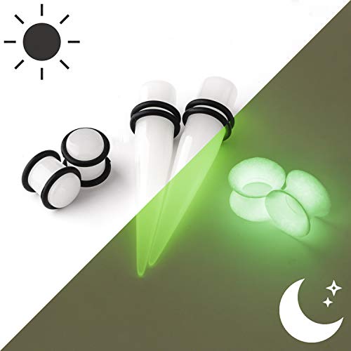 WBRWP 48pcs Ear Stretching Kit Set : Acrylic Taper and Plugs with Double O-Ring & Soft Silicone Tunnels Ear Expander Gauges Stretcher Body Piercing Jewelry 14g-00g (Glow in Dark)
