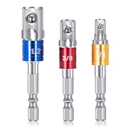 Impact Grade Socket Adapter/Extension Set, Turns Power Drill Into High Speed Nut Driver, [3 in a Pack] 1/4", 3/8", and 1/2" Drive, Socket to Drill Adpater for Impact Drivers, Best Tools Gift for Men - Thumbnail 6