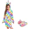 Ruiuzioong Kinderbadjas met capuchon en eenhoornschoenen met capuchon, badjas, nachtkleding, eenhoorn-cadeau voor…