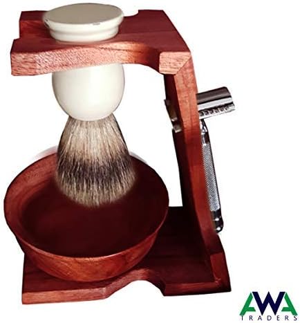 Shaving Stand Razor Brush Holder Double Edge Razor Stand with Wooden Bowl Wooden Stand