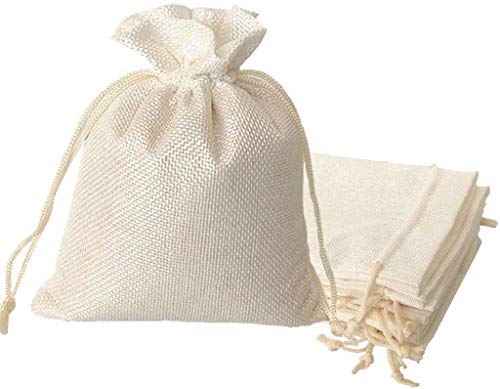 Lifekrafts Unisex Cream White Jute Linen Pouches Christmas, Birthday and Party Favour Bags Potlis for Functions, Candy Bags Size-12.5x17.5 cm (Pack of 20)