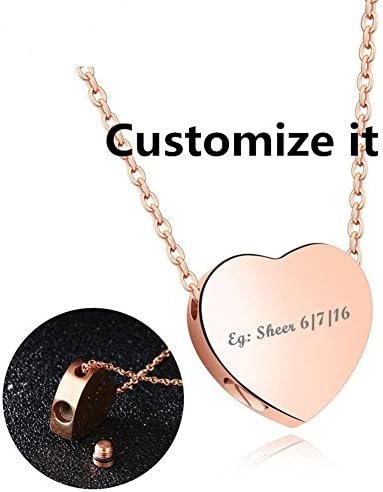 CF Personalised Stainless Steel Heart Cremation Urn Ash Memorial Necklace Name Customized Pendant Free Engraving-Be Always,Rose Gold