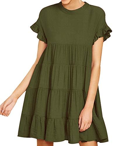 Joteisy Women’s O Neck Ruffle Short Sleeve Tiered Casual Mini Dresses