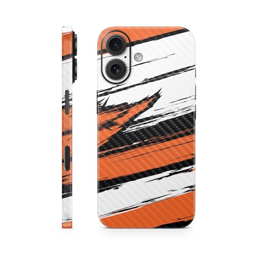 Carbon Fiber Phone Skin Compatible with Apple iPhone 16 - Grunge Orange - Premi…