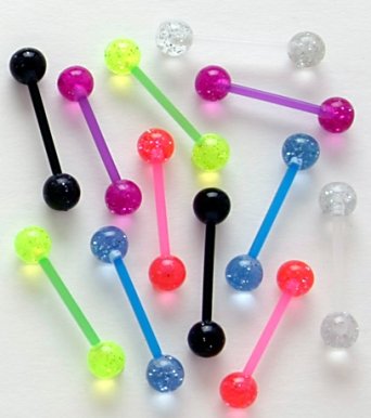 10 Flexible Acrylic Tongue Ring 14g - In Assorted Colors