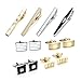 Jovivi 12pcs Stainless Steel Classic Cufflinks and Tie Clip Set for Shirts Wedding Business with Gift Box
