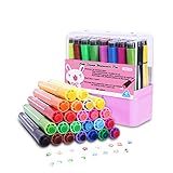 Hapree 24 Colors Kids Washable Markers with Stamper Non-Toxic Coloring Marker Stamp Pen Fine Tip