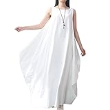 Romacci Women Maxi Sleeveless Dress Plus Size Pockets Loose Swing Tank Tunic Dress White/Red