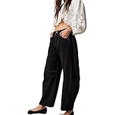 Eynuo Barrel Jeans Women,Women's Baggy Jeans Wide Leg Mid Waist Denim Pants Boyfriend Cropped Barrel Jeans with Pockets