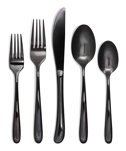 Craft & Kin Flatware Set, Hand-Forged Black Silverware Set, Classic Heirloom Luxury Black Flatware | Premium Quality Pure Stainless Steel Cutlery Set, Mirror Polished Dinnerware Set (20-pc, Set for 4)