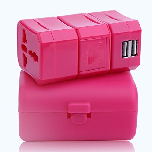 Travel Adapter Plug, Universal Worldwide Power Converters (US,UK,EU,AU) with Dual USB Charger - 4 Pack Set (Red)