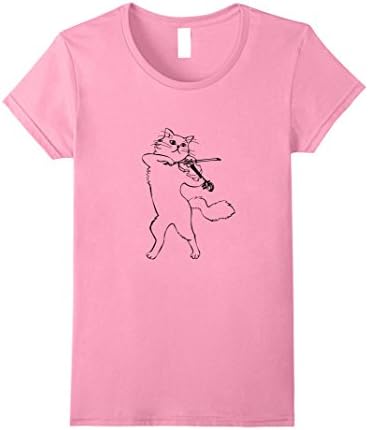 Womens Cute Stuff: Cat Violinist Shirt Small Pink